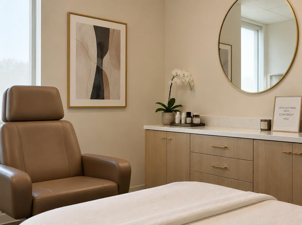 Quiet consultation room at Optimal U Clinic with a treatment chair and warm natural light
